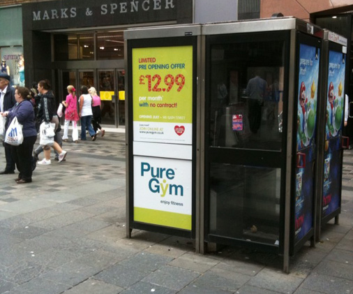 Glaswegian phone kiosk for Pure Gym